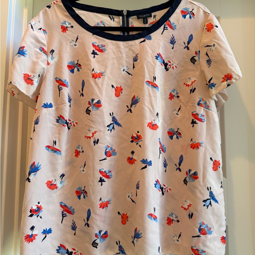 Talbots Floral Top with Navy Accents